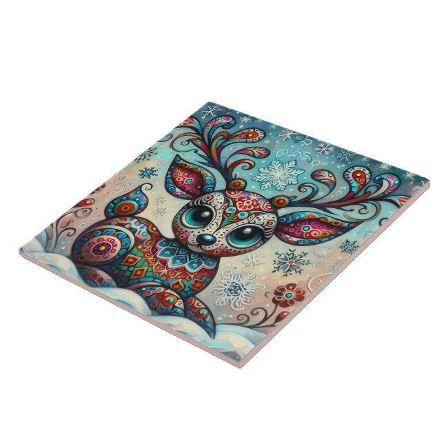 Azulejo Navidades caprichosos de los ojos grandes renos ar (Lado)