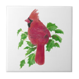 Azulejo Navidades Cardinal Bird Nature Wildlife, Watercolo