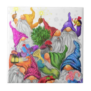 Azulejo Navidades Cerámica Tile Gift Gnomes Celebración