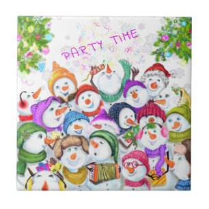 Azulejo Navidades Cerámica Tile Regalo Feliz Fiesta Snowma