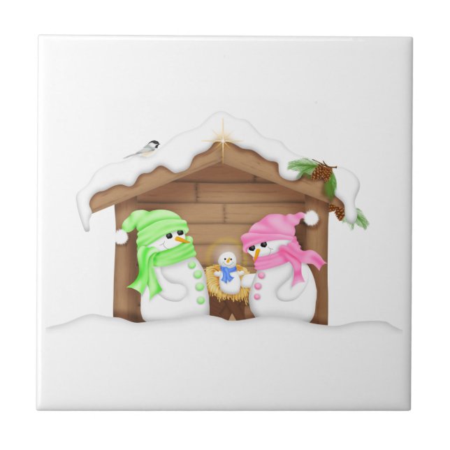Azulejo Navidades cortos, Snowman Manger (Frente)
