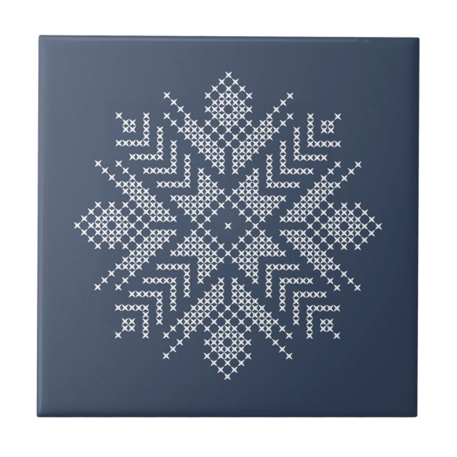 Azulejo Navidades cruzan el diseño de copos de nieve (Frente)