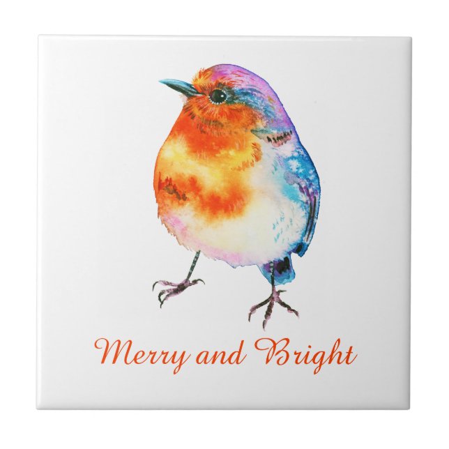 Azulejo Navidades curos Robin Watercolor Merry y Bright (Frente)