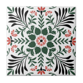 Azulejo Navidades de Arte Popular Verde y Rojo