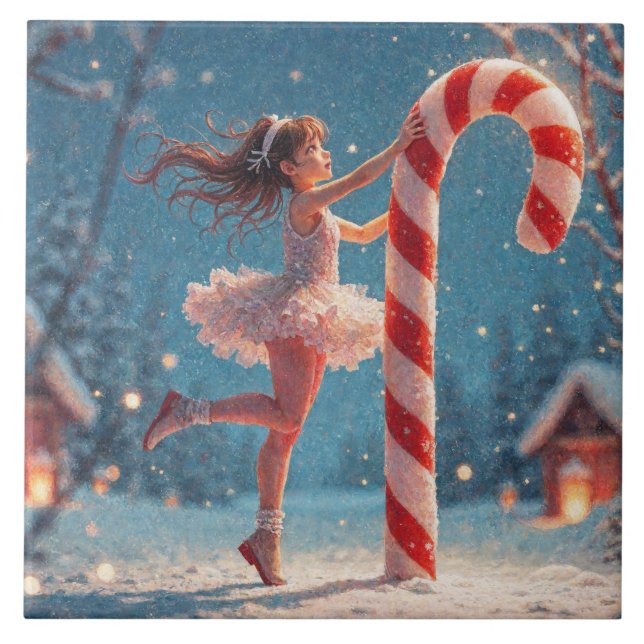 Azulejo Navidades de Ballerina Anime Chica y Candy Cane (Frente)