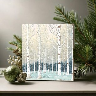 Azulejo Navidades de Birch Trees Snowy ID1003 Verde azula