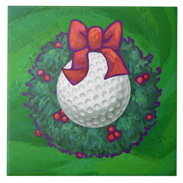 Azulejo Navidades de bolas de golf escriben sobre verde (Frente)