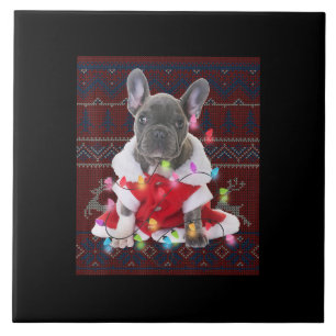 Azulejo Navidades de Bulldog franceses iluminan perro suét