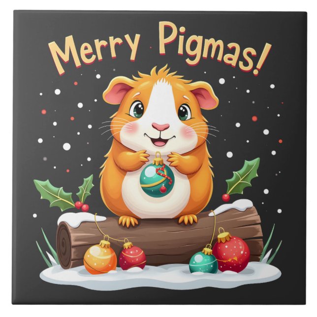 Azulejo Navidades de Cerdo de Merry Pigmas Guinea (Frente)