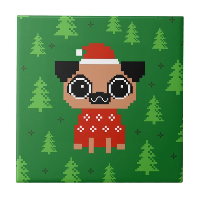 Azulejo Navidades de Cute Pug festividades Perro Santa (Frente)