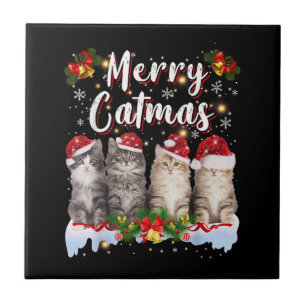 Azulejo Navidades de gato Santa Hat Graciosa Feliz Navidad