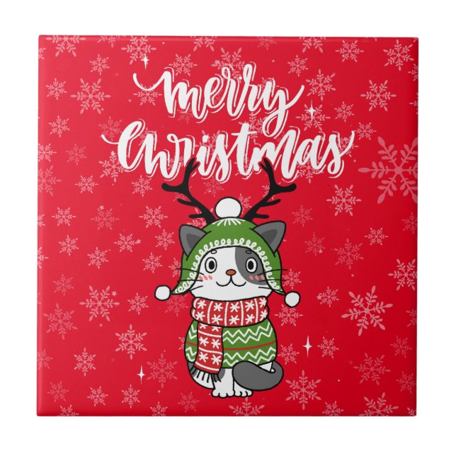 Azulejo Navidades de gatos ricas repartiendo estufas en Ga (Frente)