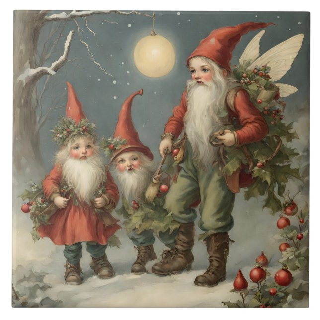 Azulejo Navidades de hadas ganan familia en bosque de invi (Frente)