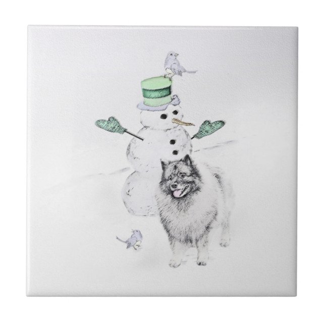 Azulejo Navidades de Keeshond Snowman pinta arte de perro (Frente)