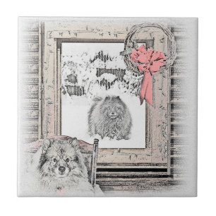 Azulejo Navidades de Keeshond Ventana de Invierno Pintura