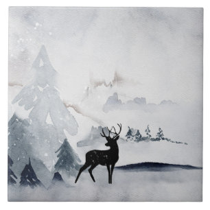 Azulejo Navidades de la acuarela gris y salvaje