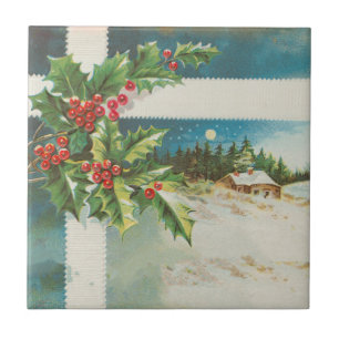 Azulejo Navidades de la escena Holly Snow Winter