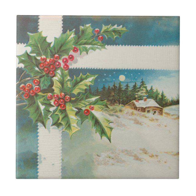 Azulejo Navidades de la escena Holly Snow Winter (Frente)
