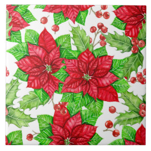 Azulejo Navidades de la poinsettia y de la coloración de 