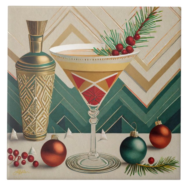 Azulejo Navidades de Mid Century Fiesta de cócteles Hora f (Frente)