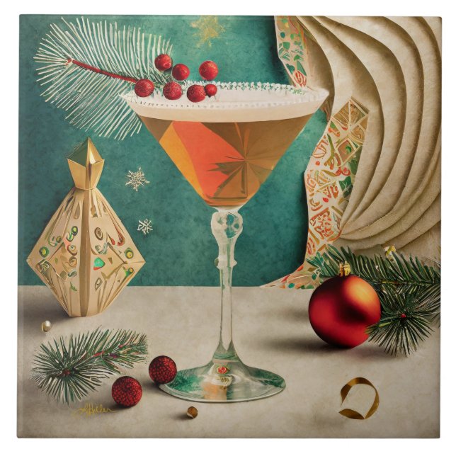 Azulejo Navidades de Mid Century Fiesta de cócteles Hora f (Frente)