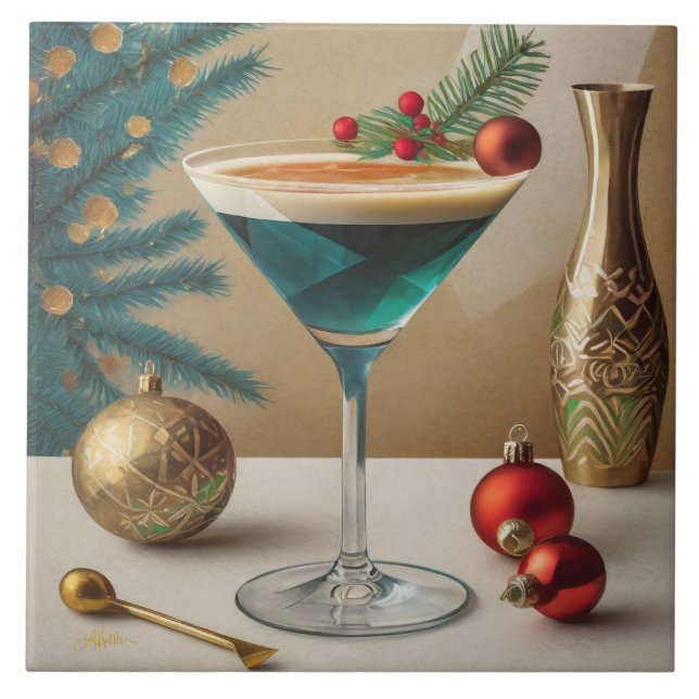 Azulejo Navidades de Mid Century Fiesta de cócteles Hora f (Frente)