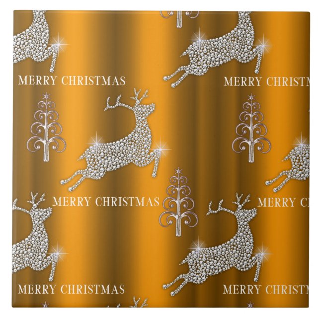 Azulejo Navidades de Renos Dorados esparcen (Frente)