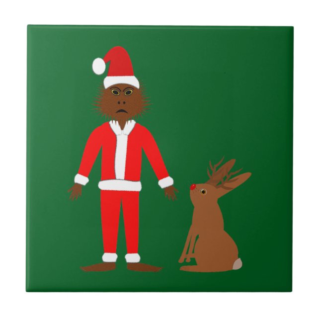Azulejo Navidades de Santa Sasquatch y Jackalope (Frente)