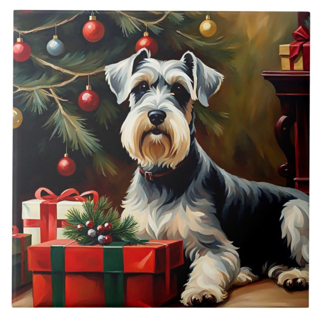 Azulejo Navidades de Schnauzer Dog (Frente)