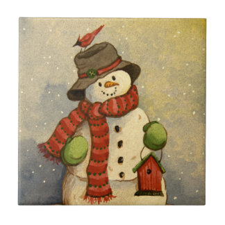 Azulejo navidades de Snowman y Birdhouse 4905