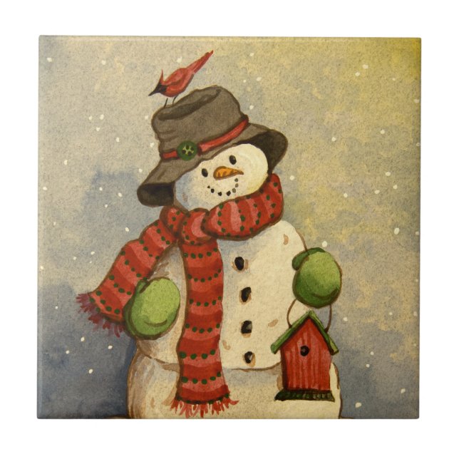 Azulejo navidades de Snowman y Birdhouse 4905 (Frente)