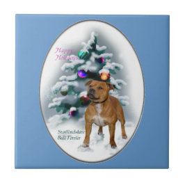 Azulejo Navidades de Staffordshire Bull Terrier