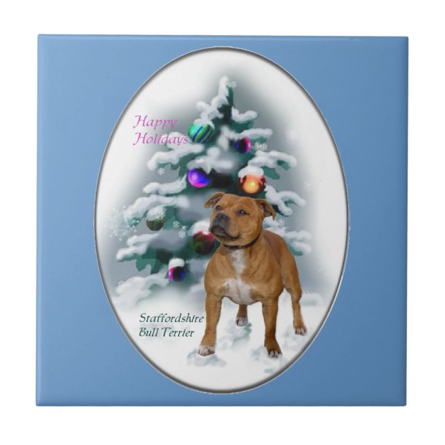 Azulejo Navidades de Staffordshire Bull Terrier (Frente)