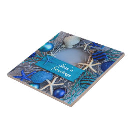 Azulejo Navidades de vacaciones tropicales en la costa