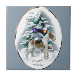 Azulejo Navidades de Wire Fox Terrier