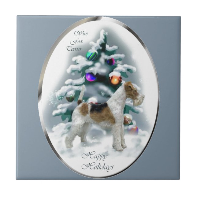 Azulejo Navidades de Wire Fox Terrier (Frente)