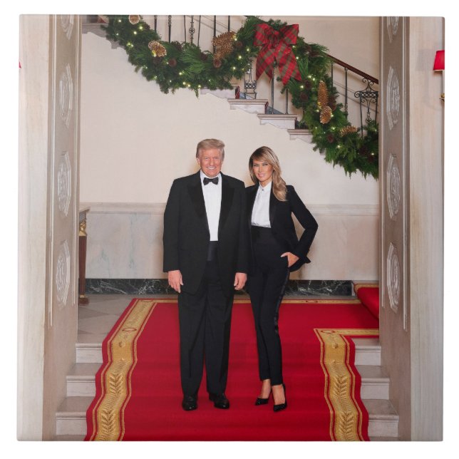 Azulejo Navidades detienen al presidente Donald Trump y Me (Frente)