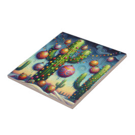 Azulejo Navidades en el desierto Saguaro Cactus al suroest