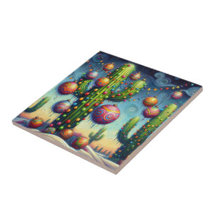 Azulejo Navidades en el desierto Saguaro Cactus al suroest