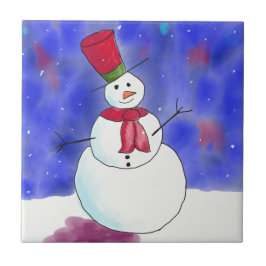 Azulejo Navidades felices e ilustrados de Snowman