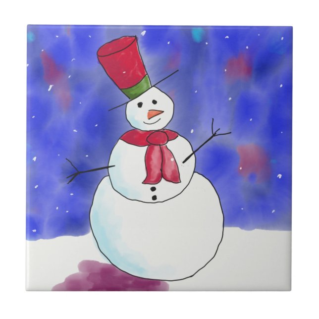 Azulejo Navidades felices e ilustrados de Snowman (Frente)