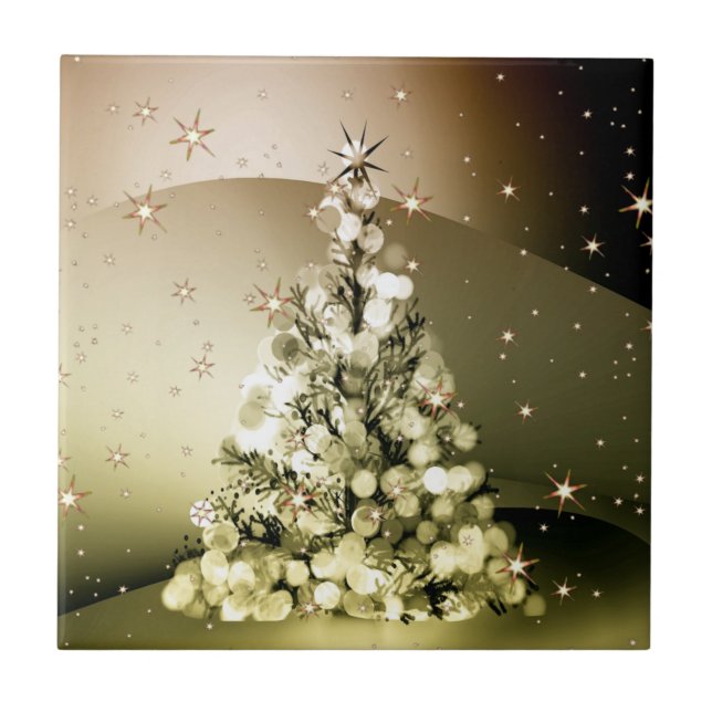 Azulejo Navidades Fiesta Golden Tree Shiny Sparkle Stars (Frente)