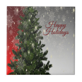Azulejo Navidades Fiesta Green Tree Red Silver Snowflakes