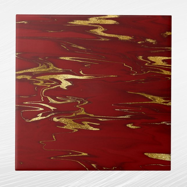 Azulejo Navidades Glam Red Gold Faux Marble (Subido por el creador)