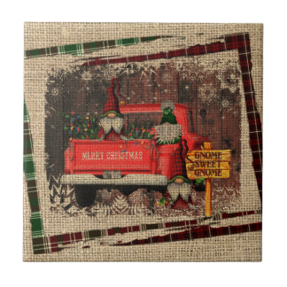 Azulejo Navidades Gnome Sweet Gnome Red Truck Plaid