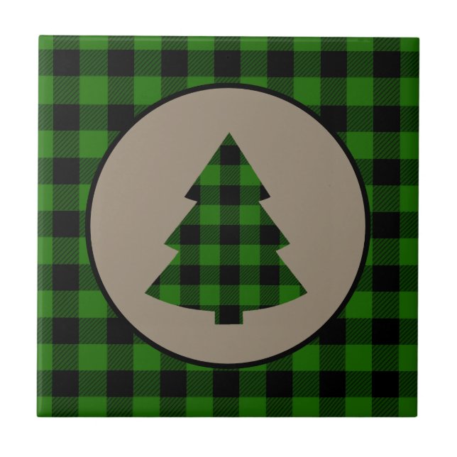 Azulejo Navidades Green Black Buffalo Plaid Tile (Frente)