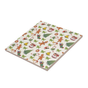 Azulejo Navidades Holly, pastel y hombre de pan de jengibr