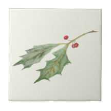 Navidades Holly Sprig Etiqueta de regalo botánico