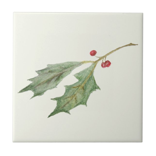 Azulejo Navidades Holly Sprig Etiqueta de regalo botánico  (Frente)