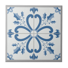 Azulejo Navidades holly y flores pétalos azules